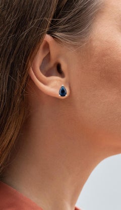 Blauer Saphir Ohrstecker 1,57 Karat 14K Weißgold