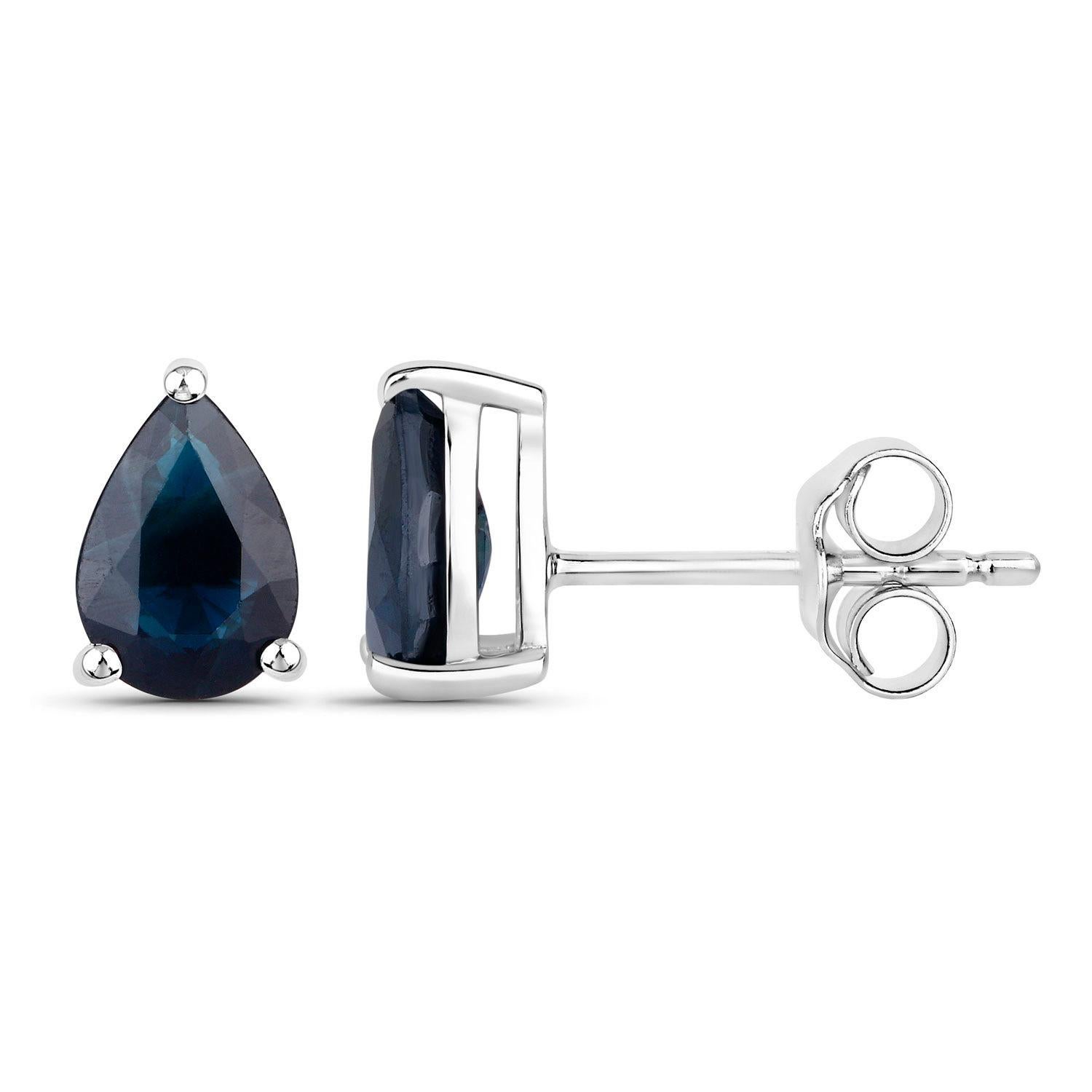 Contemporain Boucles d'oreilles saphir bleu 1.57 carats or blanc 14K en vente