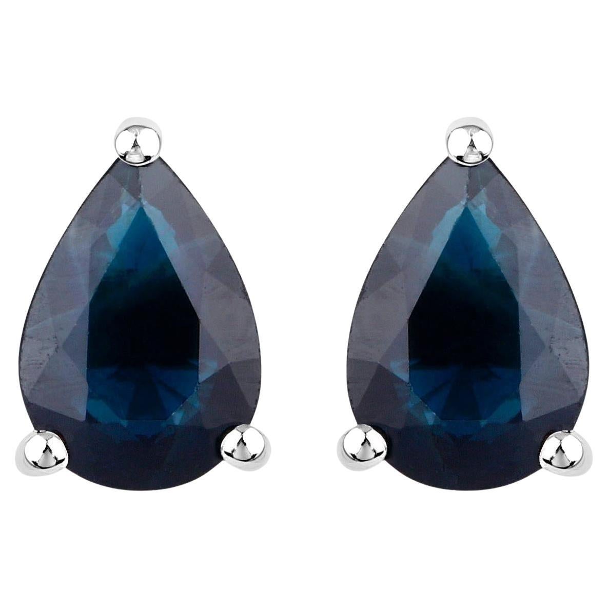 Blue Sapphire Stud Earrings 1.57 Carats 14K White Gold