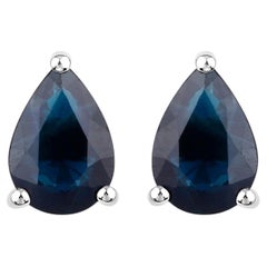 Blauer Saphir Ohrstecker 1,57 Karat 14K Weißgold