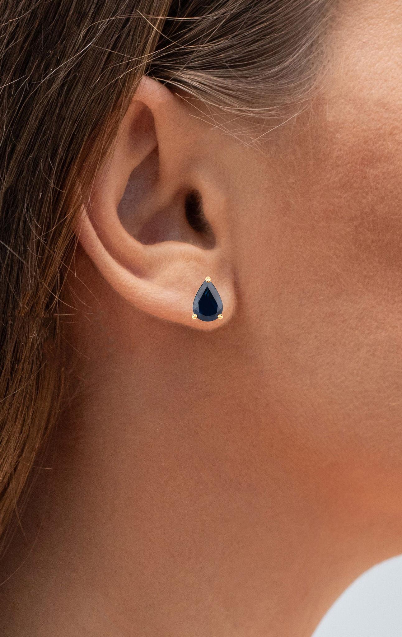 Taglio a goccia Orecchini con zaffiro blu 1,57 carati in oro giallo 14K in vendita