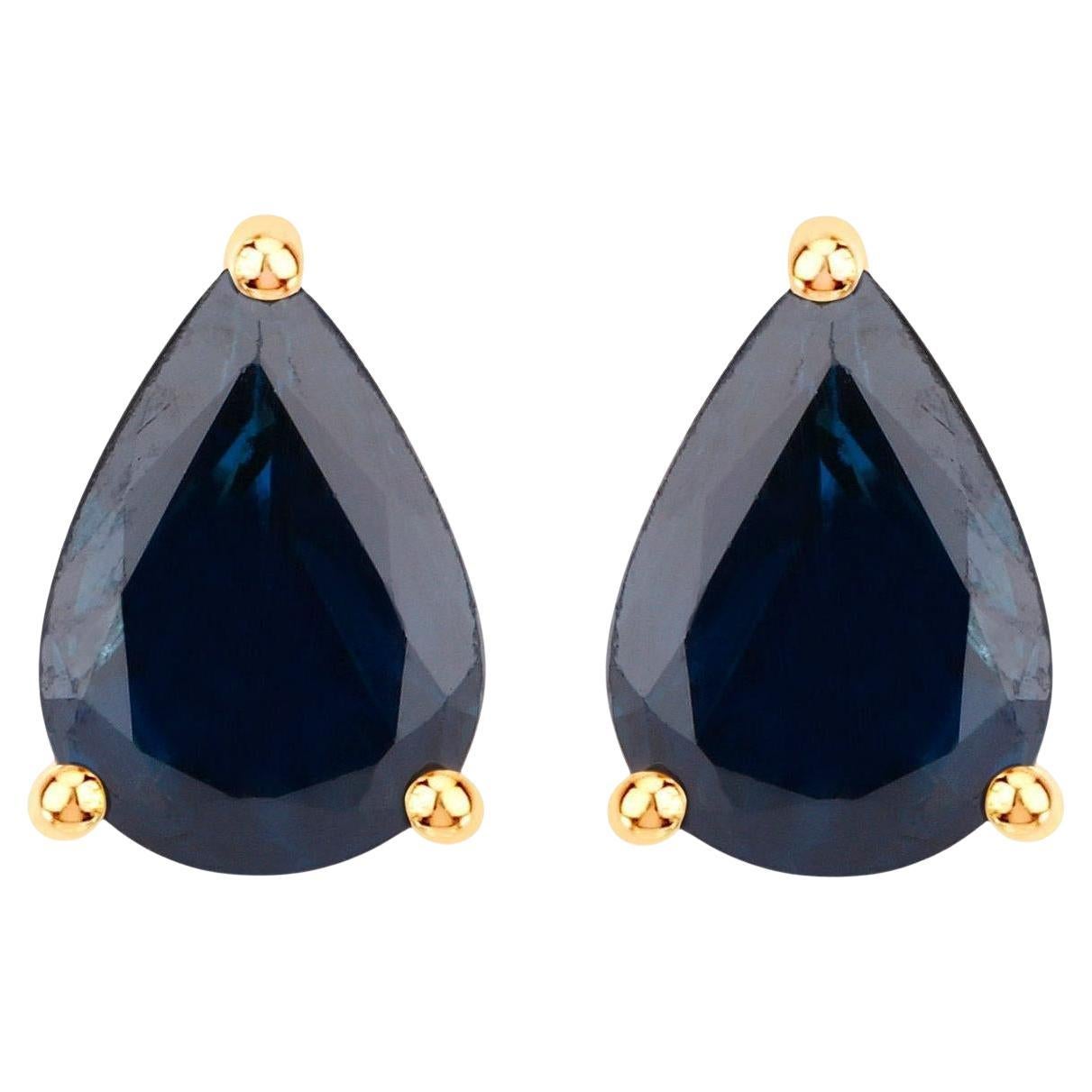 Blue Sapphire Stud Earrings 1.57 Carats 14K Yellow Gold