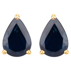 Blue Sapphire Stud Earrings 1.57 Carats 14K Yellow Gold