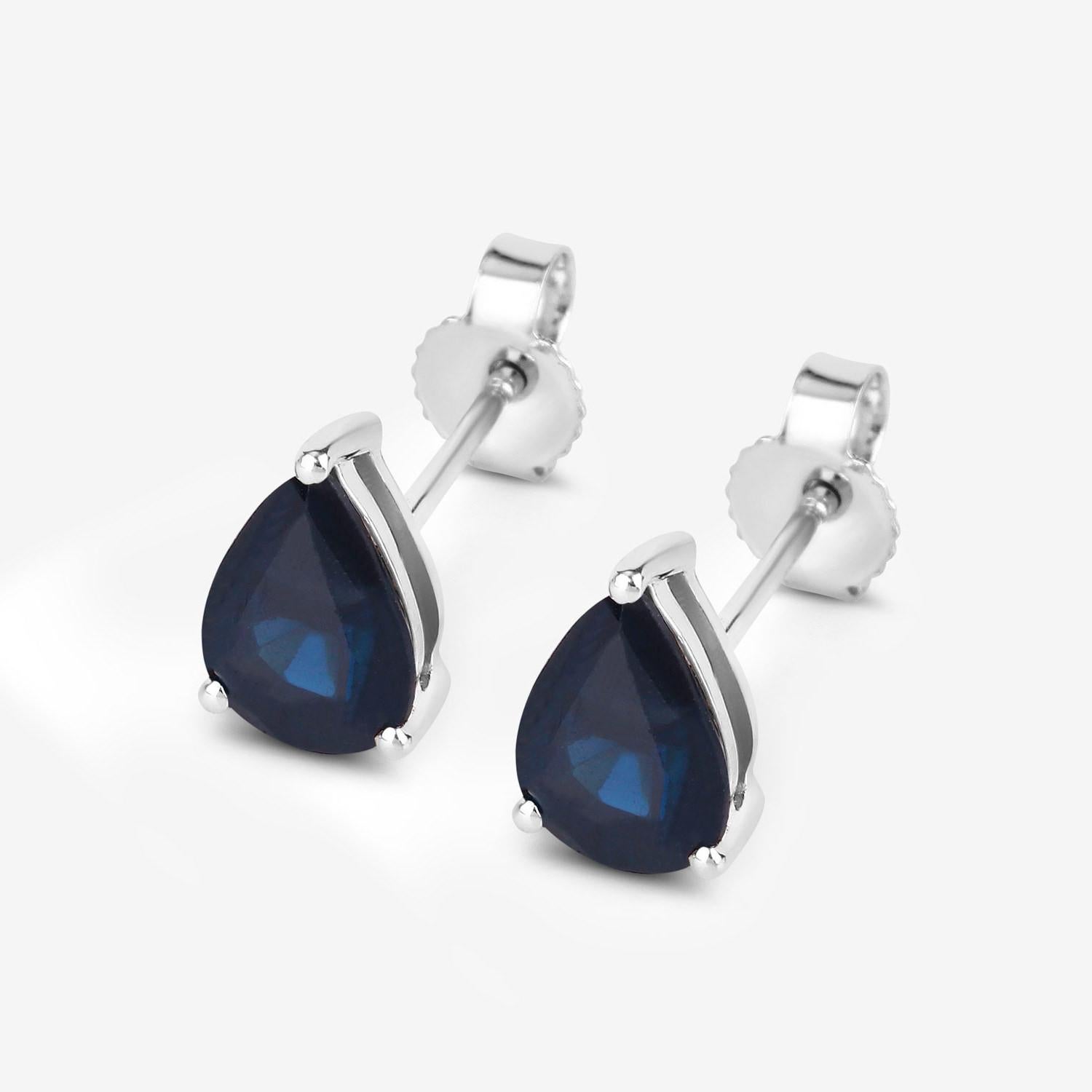 Contemporaneo Blue Sapphire Stud Earrings 1.59 Carats 10K White Gold in vendita