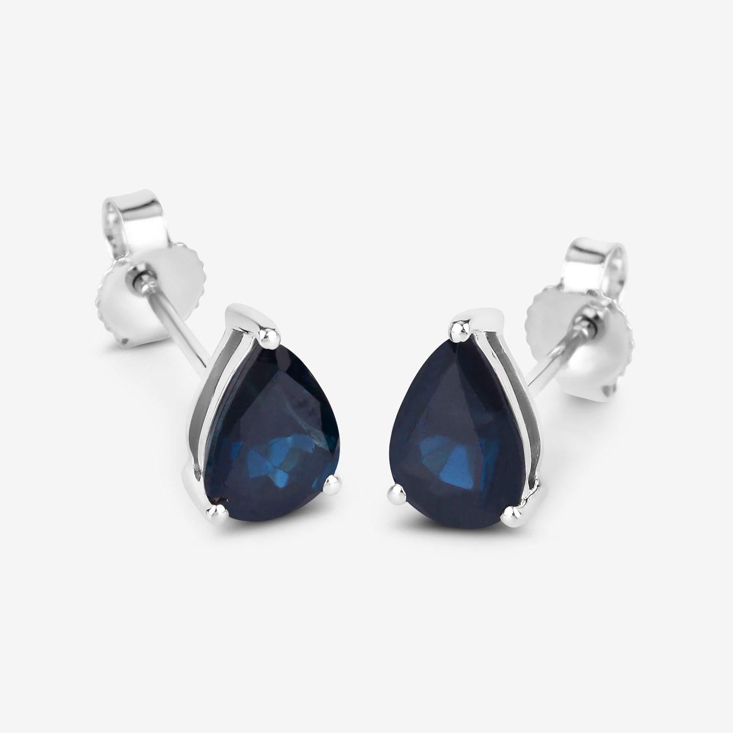 Taglio a goccia Blue Sapphire Stud Earrings 1.59 Carats 10K White Gold in vendita