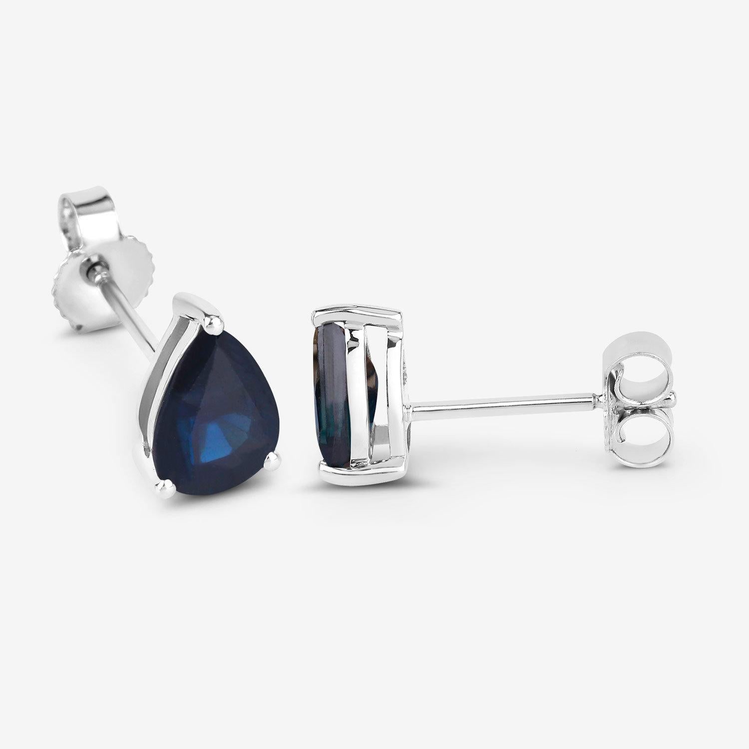 Blue Sapphire Stud Earrings 1.59 Carats 10K White Gold In condizioni ottime in vendita a Punta Gorda, FL