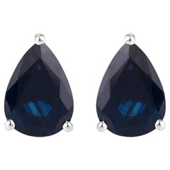 Blue Sapphire Stud Earrings 1.59 Carats 10K White Gold