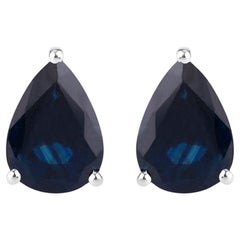 Blue Sapphire Stud Earrings 1.59 Carats 10K White Gold