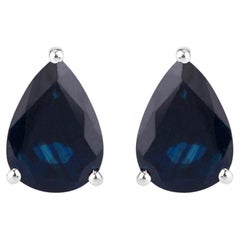 Blue Sapphire Stud Earrings 1.59 Carats 10K White Gold