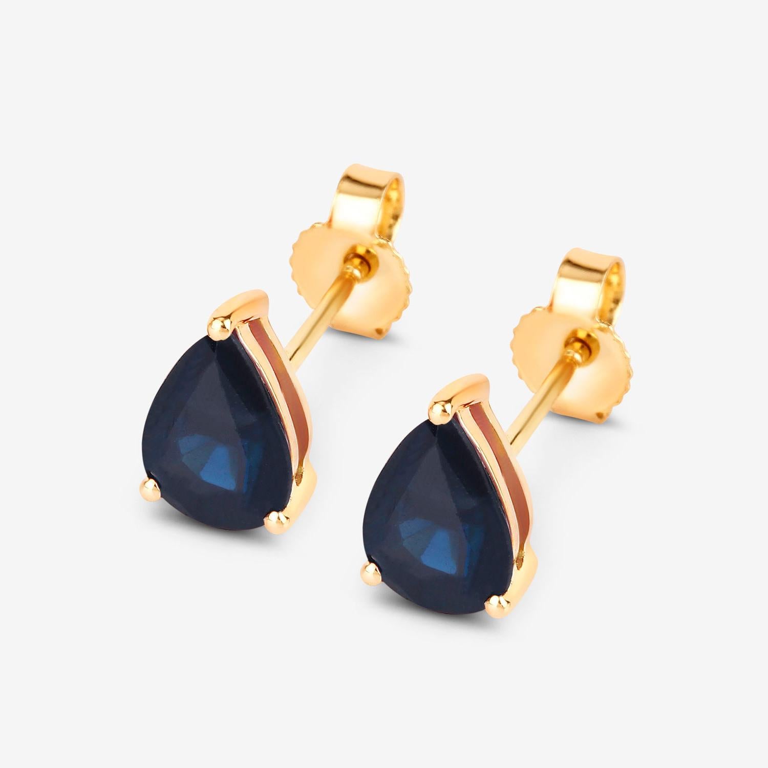 Contemporaneo Blue Sapphire Stud Earrings 1.59 Carats 10K Yellow Gold in vendita