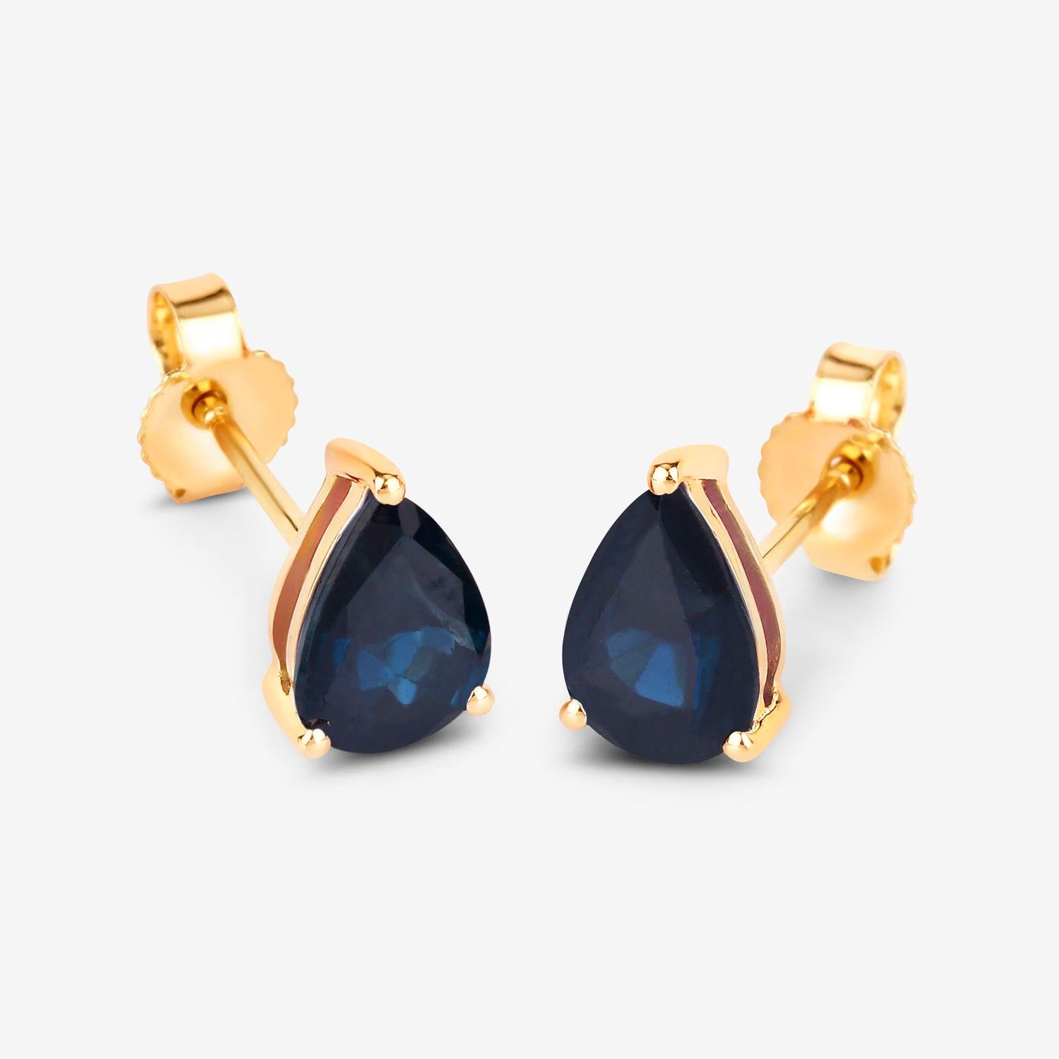 Taglio a goccia Blue Sapphire Stud Earrings 1.59 Carats 10K Yellow Gold in vendita