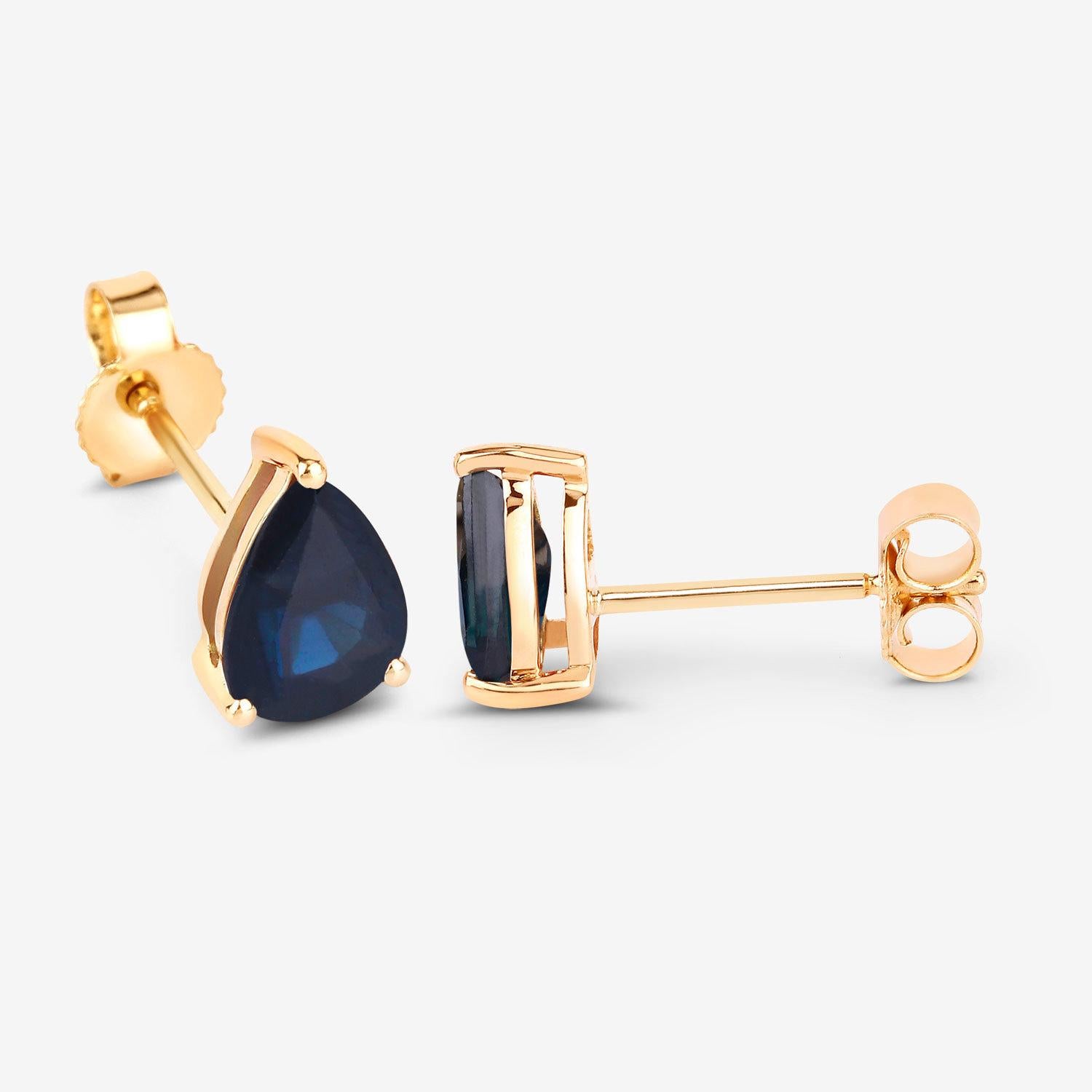 Blue Sapphire Stud Earrings 1.59 Carats 10K Yellow Gold In condizioni ottime in vendita a Punta Gorda, FL