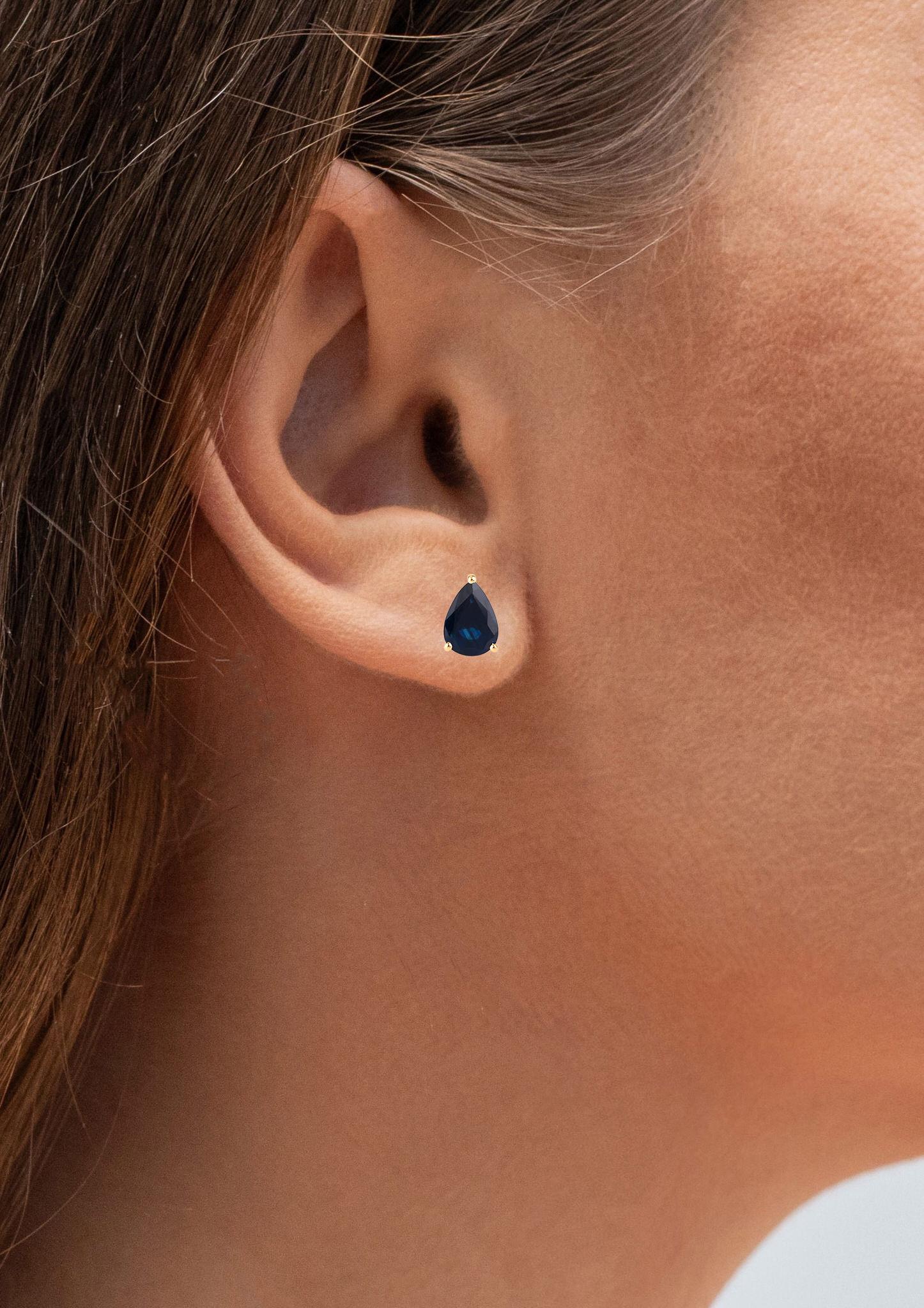 Blue Sapphire Stud Earrings 1.59 Carats 10K Yellow Gold in vendita 1