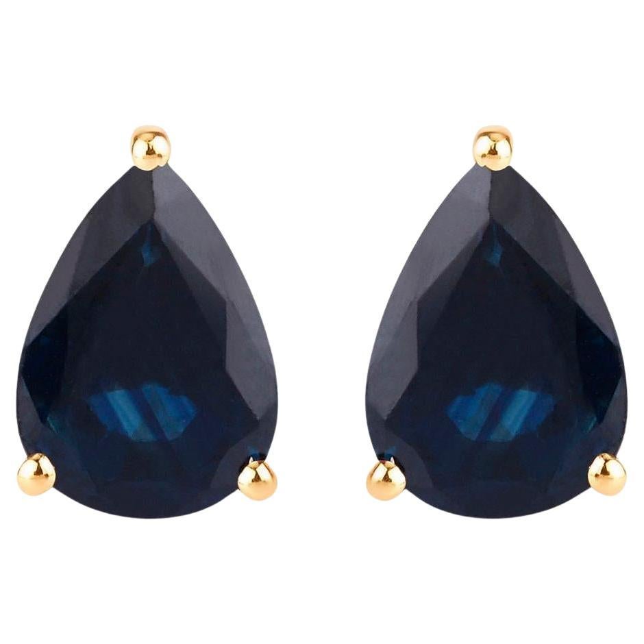 Blue Sapphire Stud Earrings 1.59 Carats 10K Yellow Gold