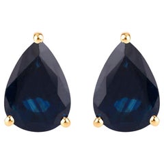 Blue Sapphire Stud Earrings 1.59 Carats 10K Yellow Gold