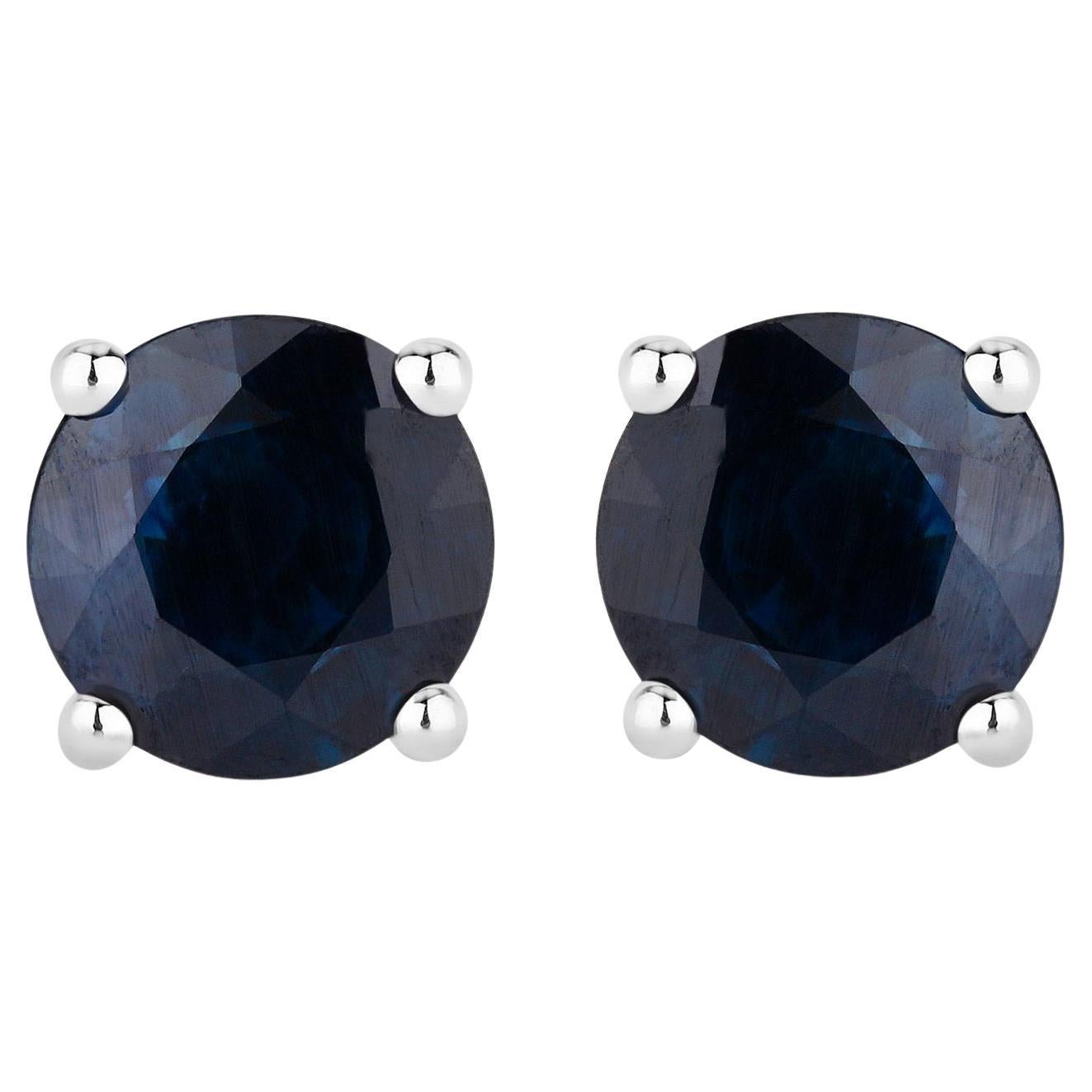 Blue Sapphire Stud Earrings 1.68 Carats 14K White Gold