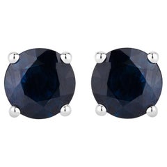 Blue Sapphire Stud Earrings 1.68 Carats 14K White Gold