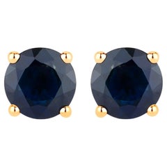 Blue Sapphire Stud Earrings 1.68 Carats 14K Yellow Gold