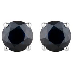 Blue Sapphire Stud Earrings 1.69 Carats 10K White Gold