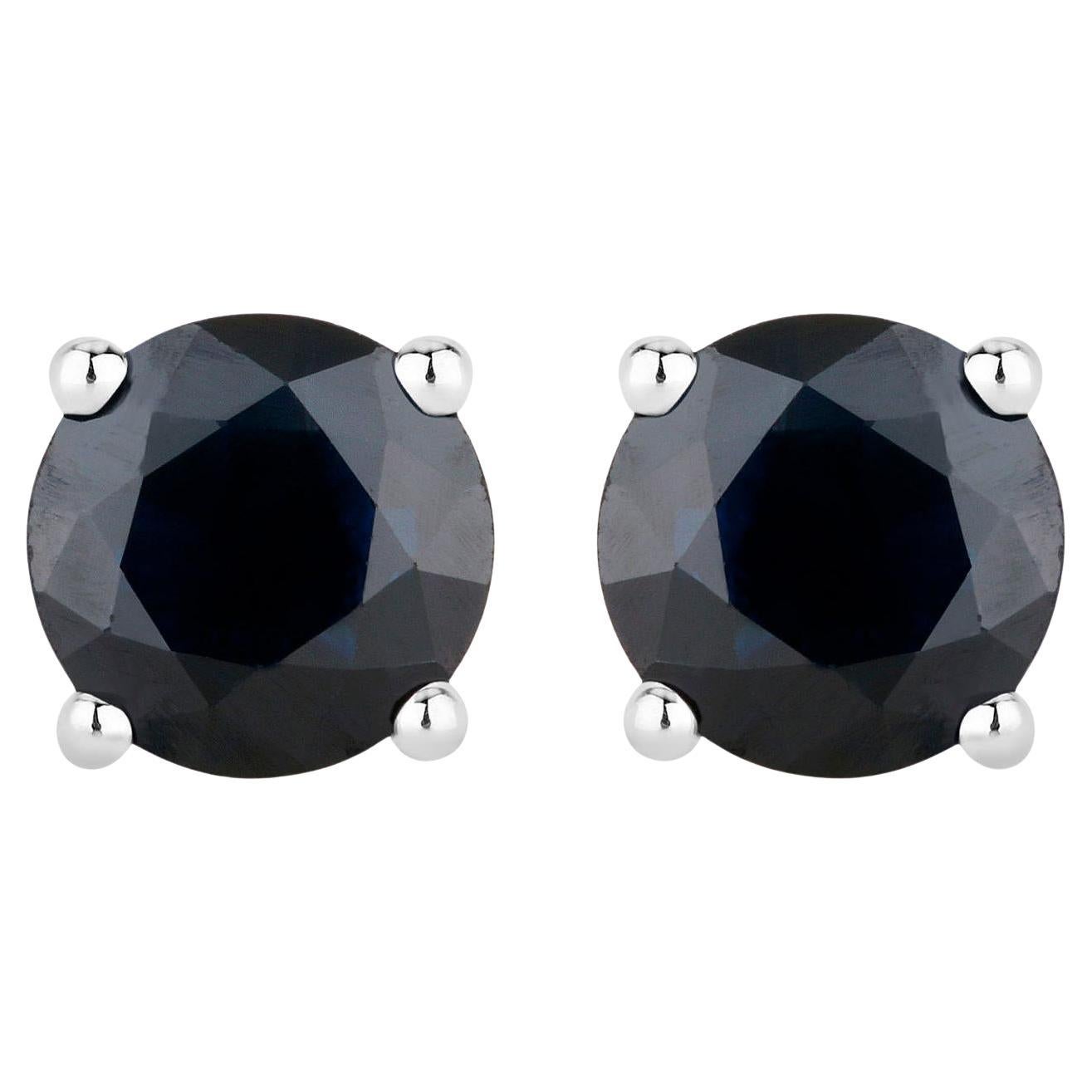 Blue Sapphire Stud Earrings 1.69 Carats 10K White Gold