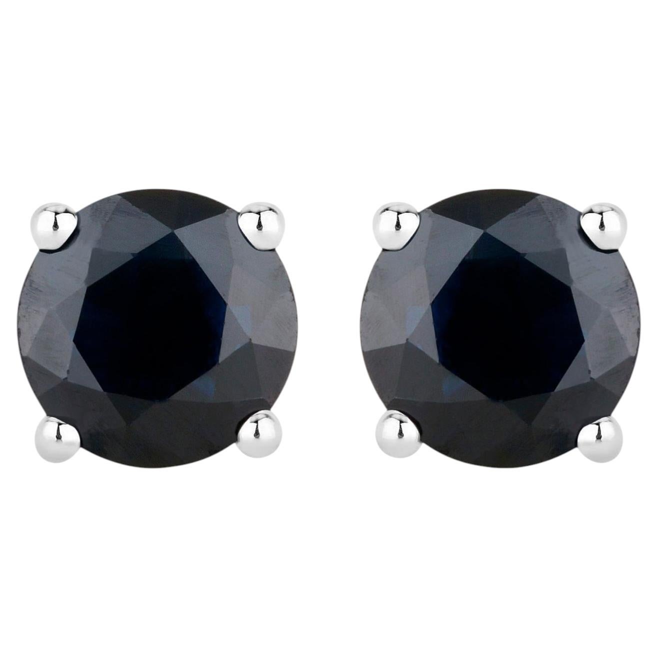 Blue Sapphire Stud Earrings 1.69 Carats 10K White Gold For Sale