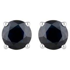 Blue Sapphire Stud Earrings 1.69 Carats 10K White Gold