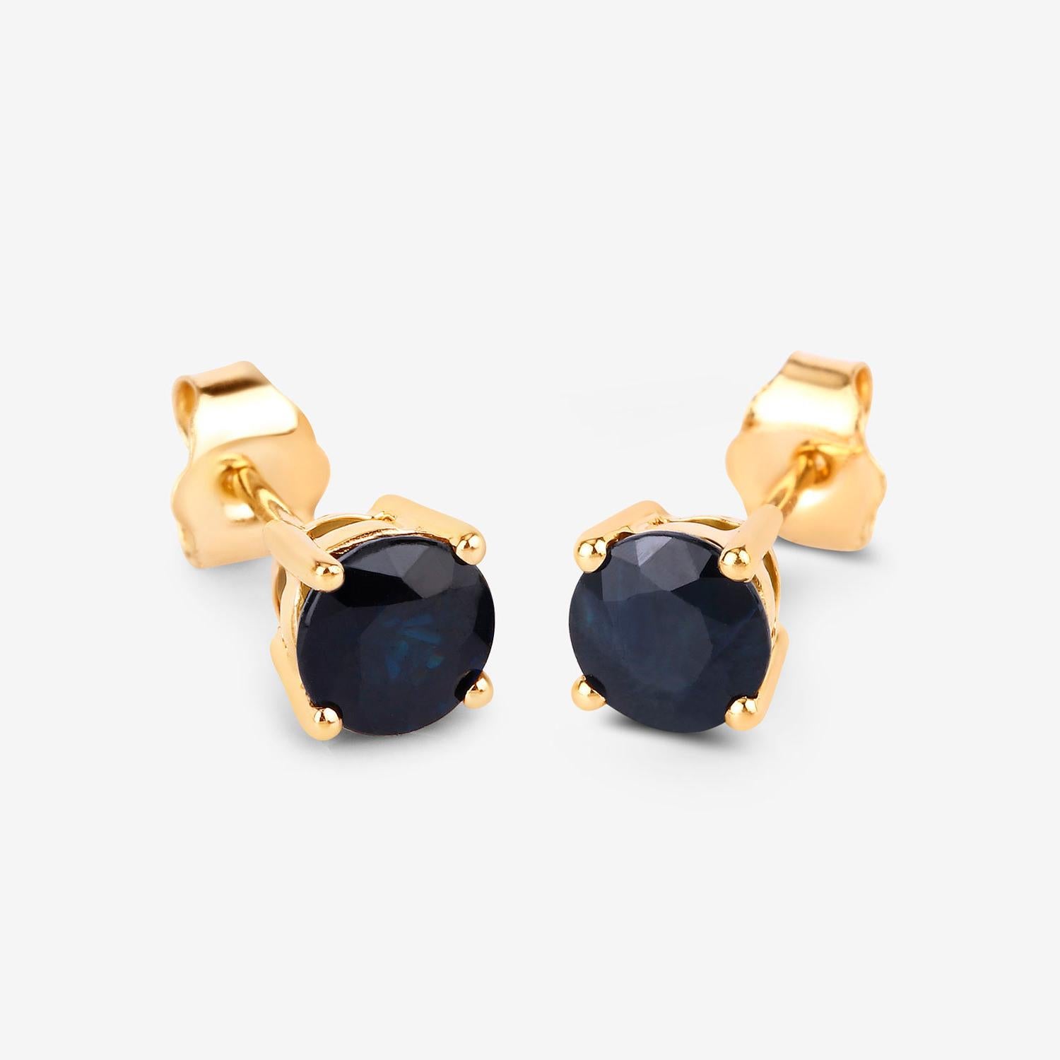 Taille ronde Boucles d'oreilles saphir bleu 1.69 carats or jaune 10K en vente