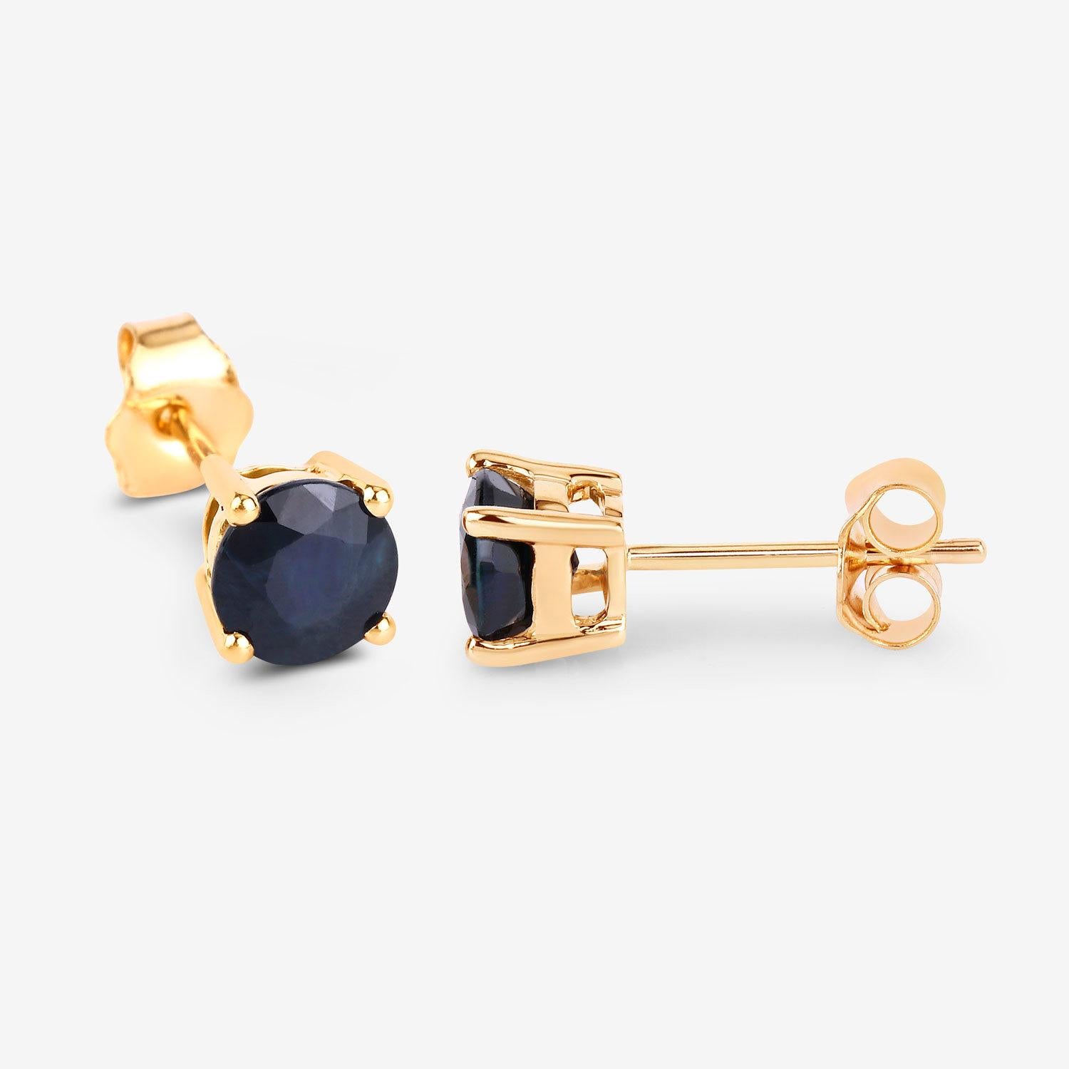 Boucles d'oreilles saphir bleu 1.69 carats or jaune 10K Excellent état - En vente à Punta Gorda, FL