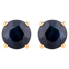 Blue Sapphire Stud Earrings 1.69 Carats 10K Yellow Gold