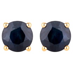 Blue Sapphire Stud Earrings 1.69 Carats 10K Yellow Gold