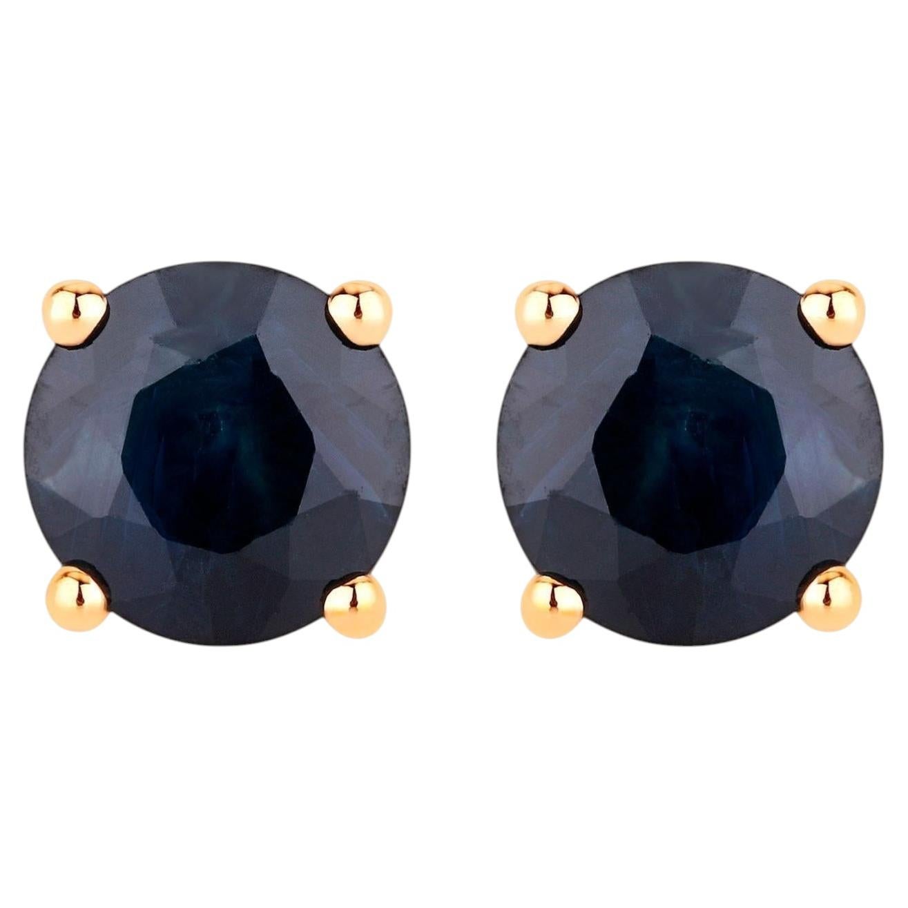 Blue Sapphire Stud Earrings 1.69 Carats 10K Yellow Gold