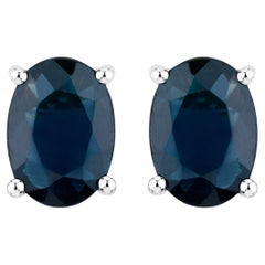 Blue Sapphire Stud Earrings 1.88 Carats 10K White Gold