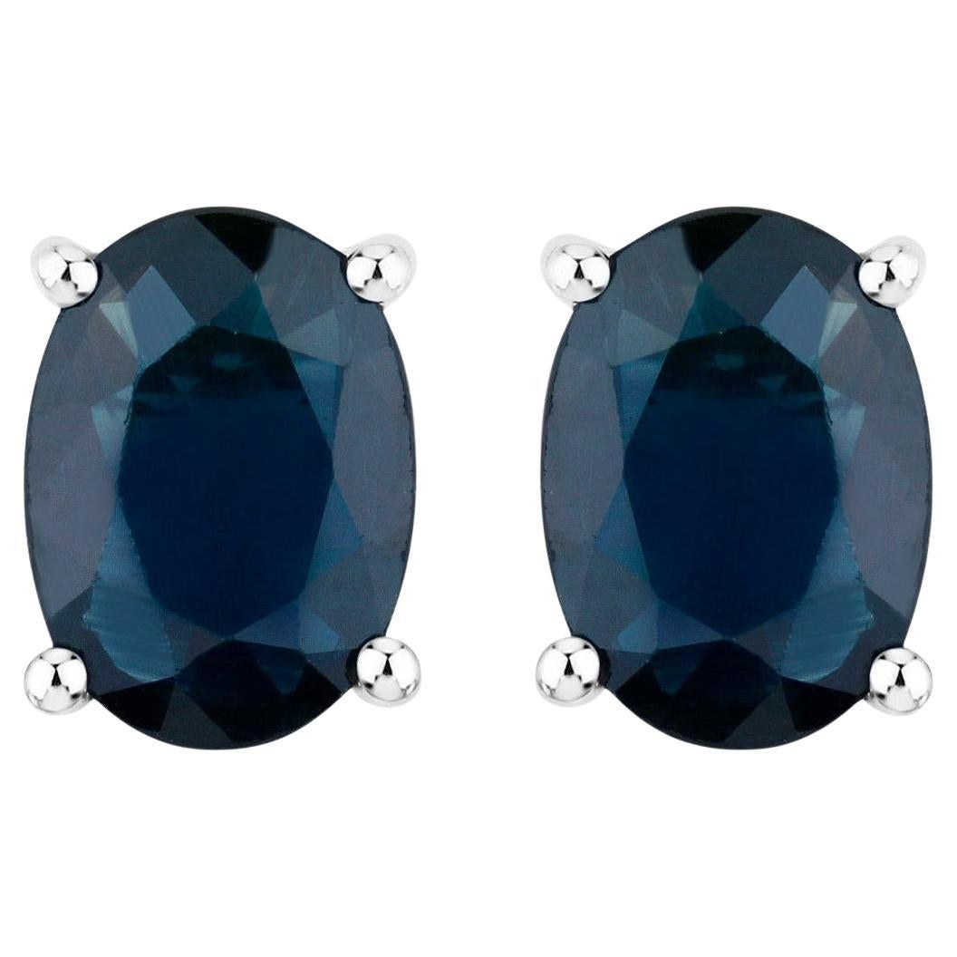 Blue Sapphire Stud Earrings 1.88 Carats 10K White Gold