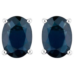 Blue Sapphire Stud Earrings 1.88 Carats 10K White Gold