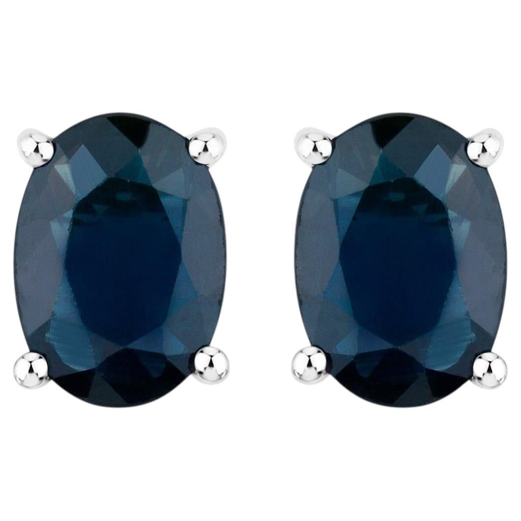 Blue Sapphire Stud Earrings 1.88 Carats 10K White Gold