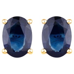 Blue Sapphire Stud Earrings 1.88 Carats 10K Yellow Gold