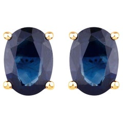 Blue Sapphire Stud Earrings 1.88 Carats 10K Yellow Gold