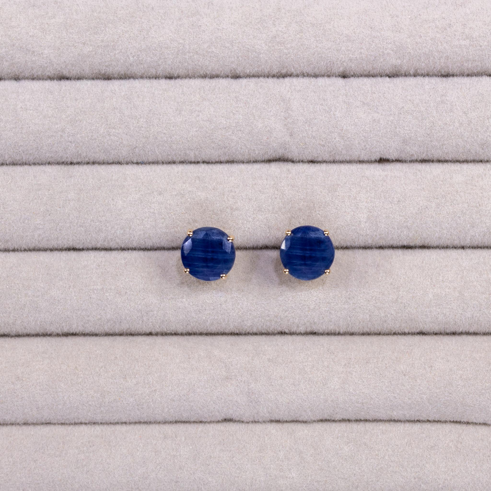Boucles d'oreilles saphir bleu 7 carats or jaune 14K Excellent état - En vente à Punta Gorda, FL