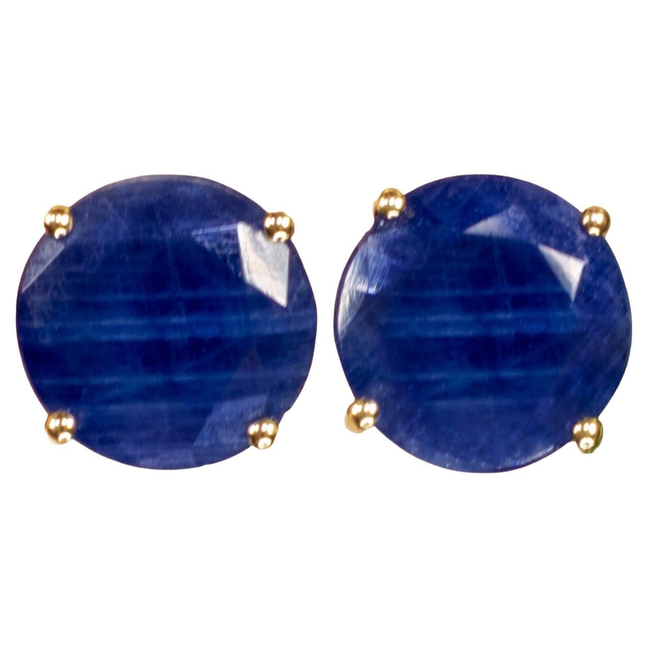 Boucles d'oreilles saphir bleu 7 carats or jaune 14K Excellent état - En vente à Punta Gorda, FL