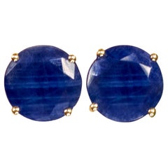 Boucles d'oreilles saphir bleu 7 carats or jaune 14K
