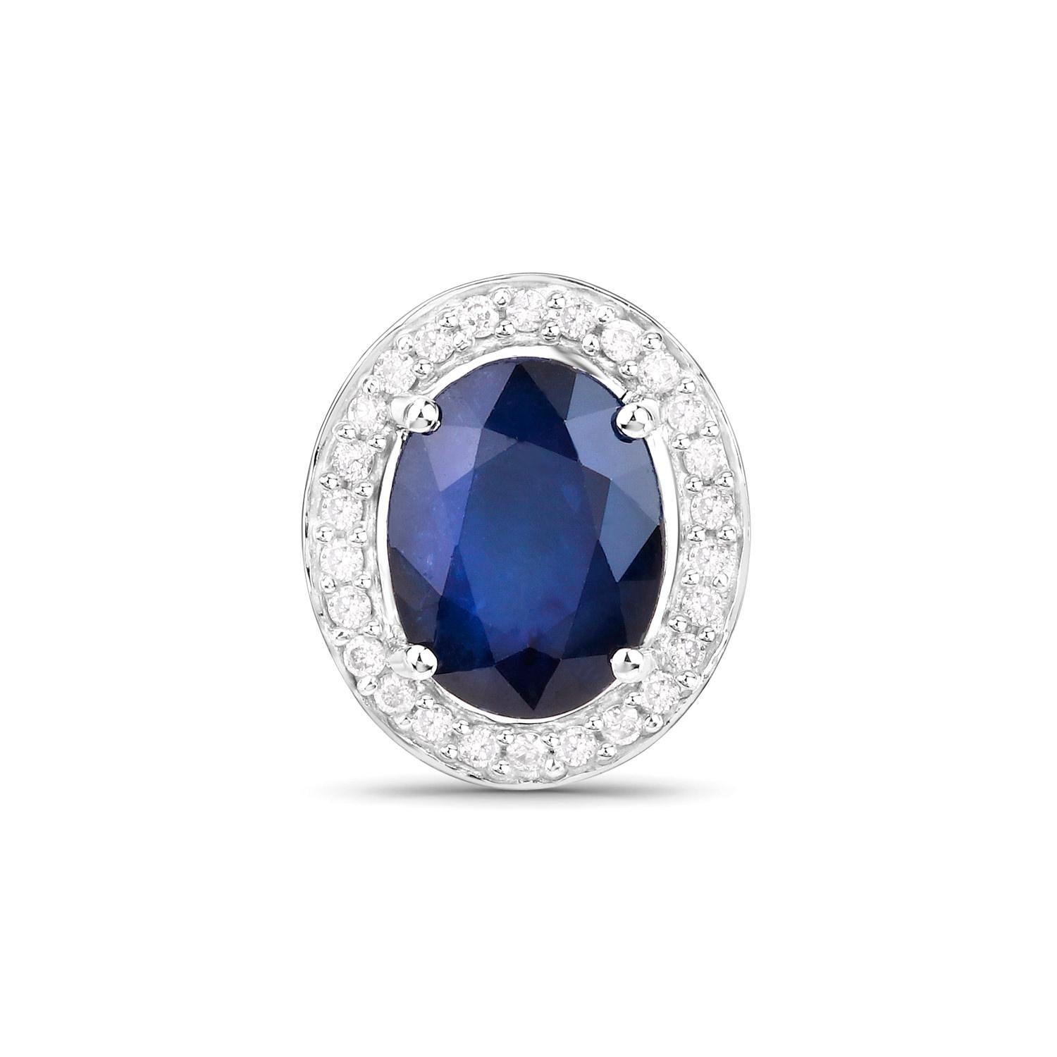 Oval Cut Blue Sapphire Stud Earrings Diamond Halo 4.16 Carats 14K White Gold For Sale