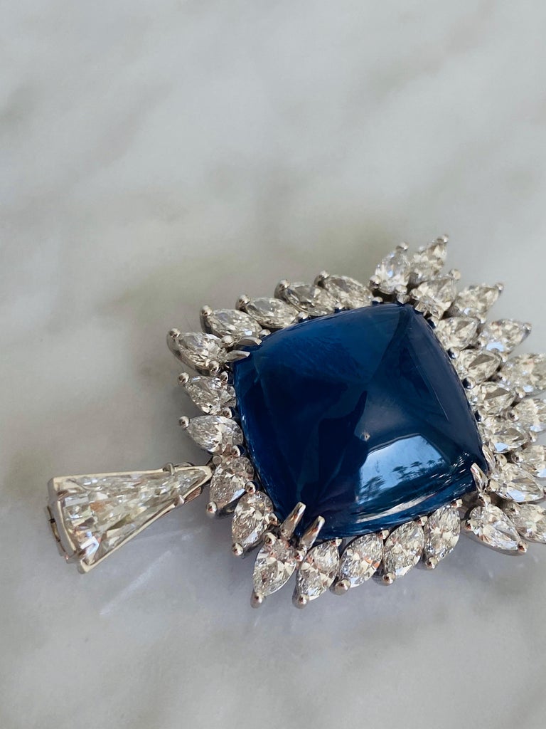 Blue Sapphire Sugar Loaf and Diamond Pendant For Sale at 1stDibs