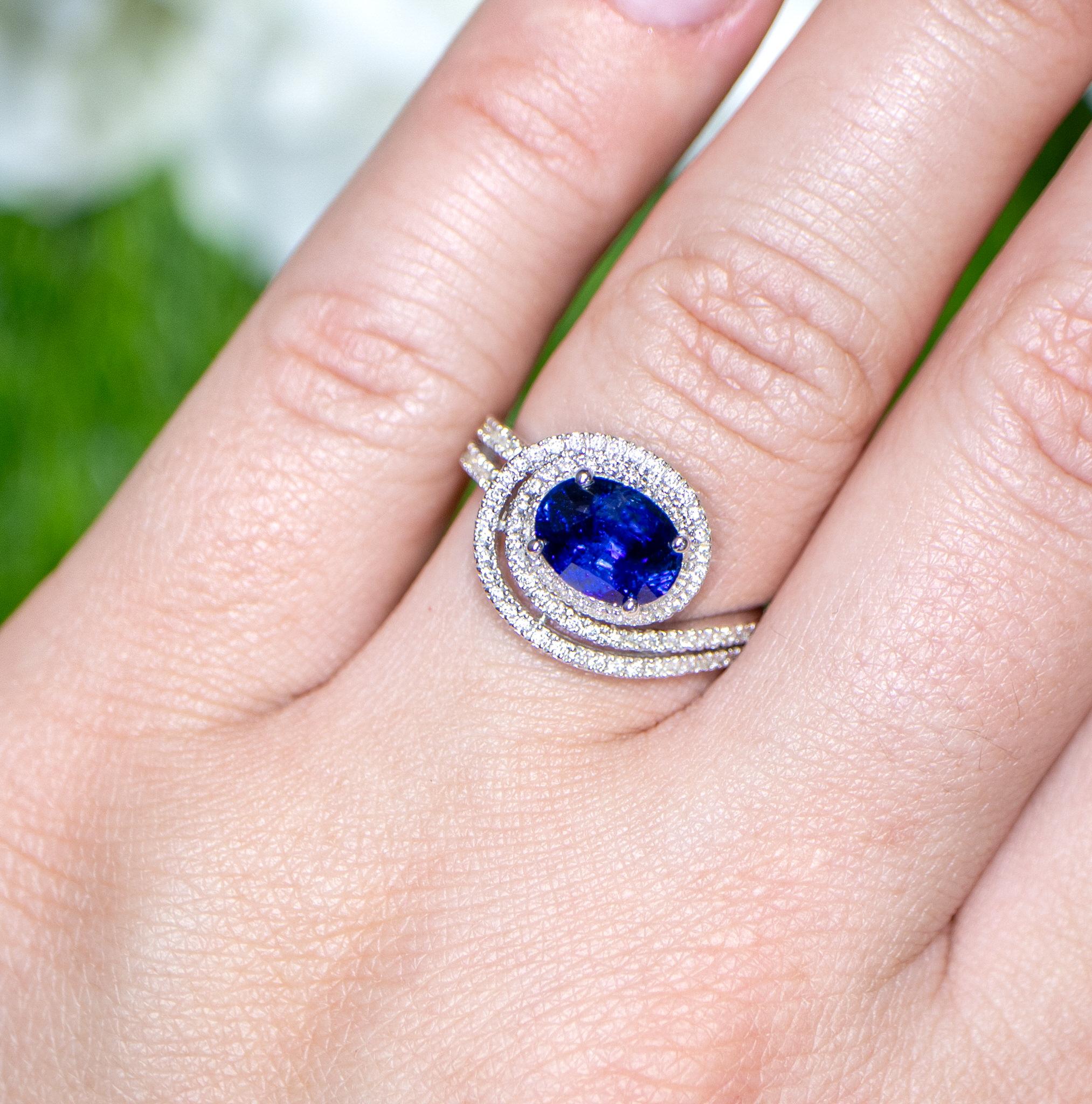 It comes with the Gemological Appraisal by GIA GG/AJP
All Gemstones are Natural
Blue Sapphire = 2.08 Carats
Diamonds = 0.32 Carats
Metal: 18K White Gold
Ring Size: 6.5* US
*It can be resized complimentary