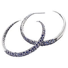 Blue Sapphire Tapered Hoop Earrings in 18k White Gold by Shirin Uma