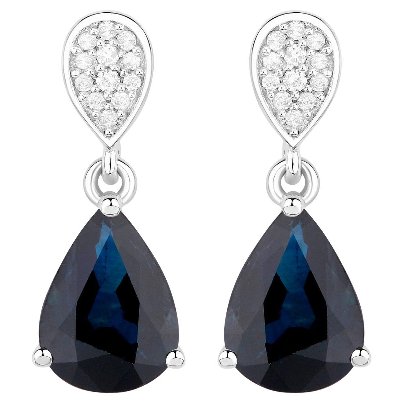 Boucles d'oreilles saphir bleu en forme de goutte d'eau Diamants 2.7 Carats Or blanc 14K