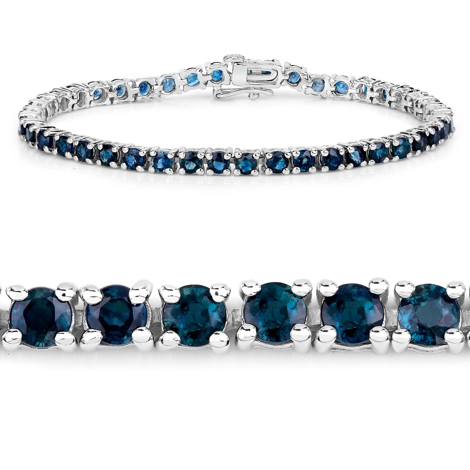 Blauer Saphir Tennisarmband 12 Karat Sterling Silber (Zeitgenössisch) im Angebot