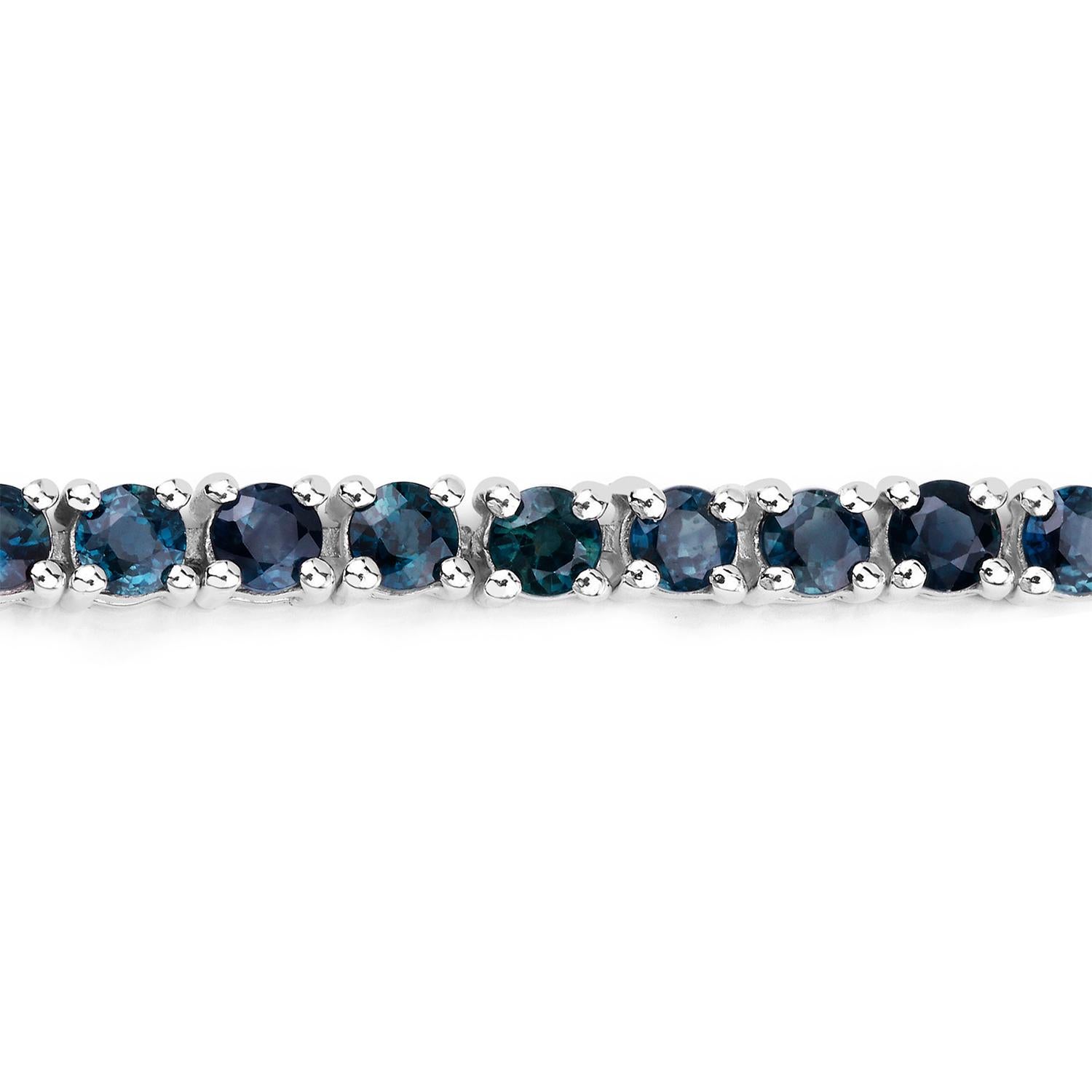 Rough Cut Blue Sapphire Tennis Bracelet 12 Carats Sterling Silver For Sale