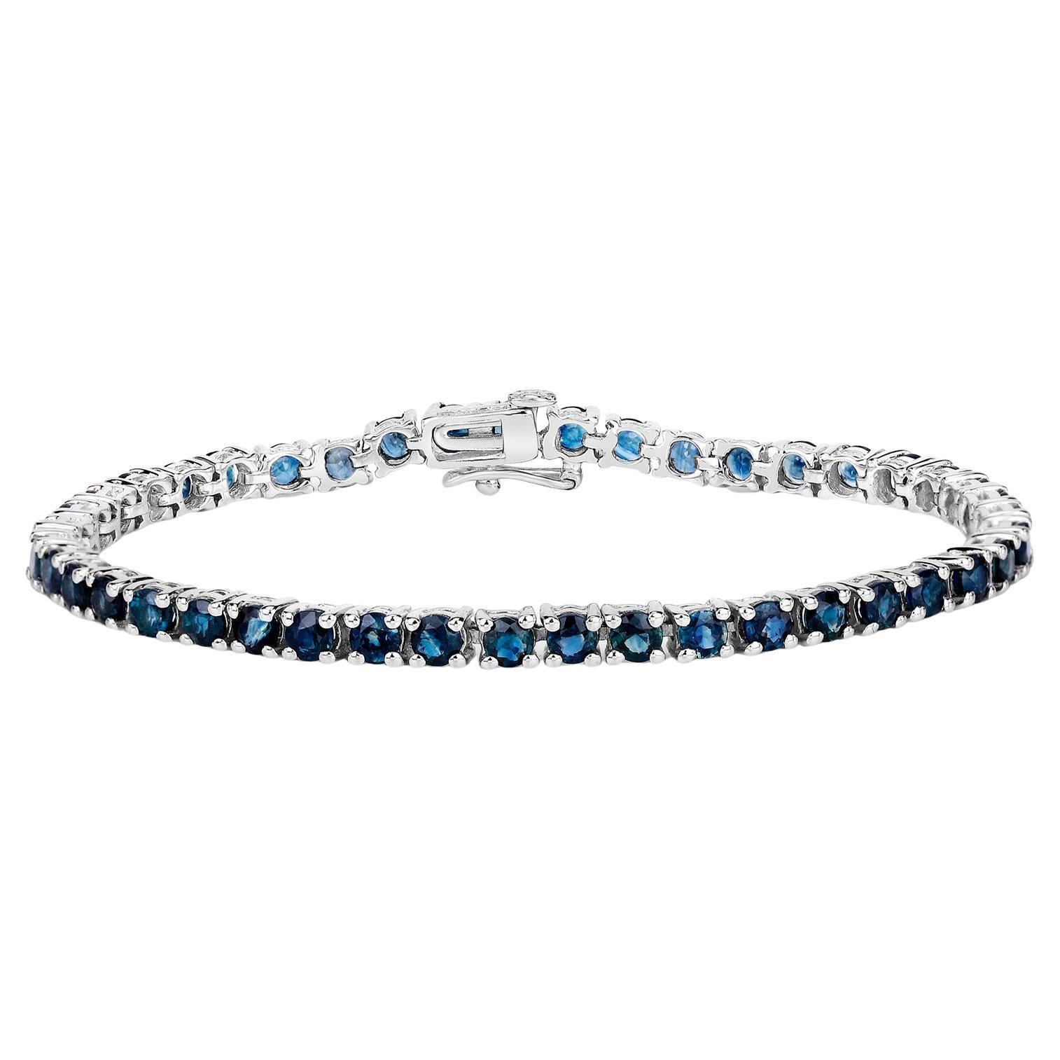 Bracelet de tennis en saphir bleu 12 carats en argent sterling