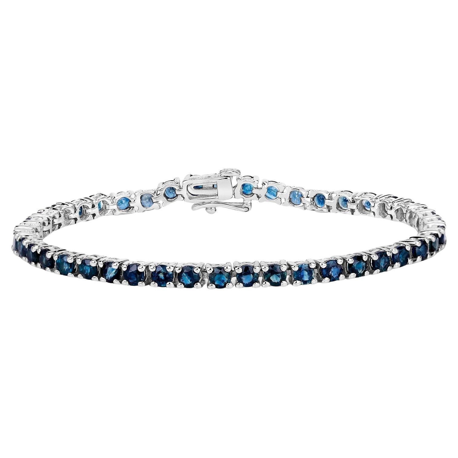 Blue Sapphire Tennis Bracelet 12 Carats Sterling Silver