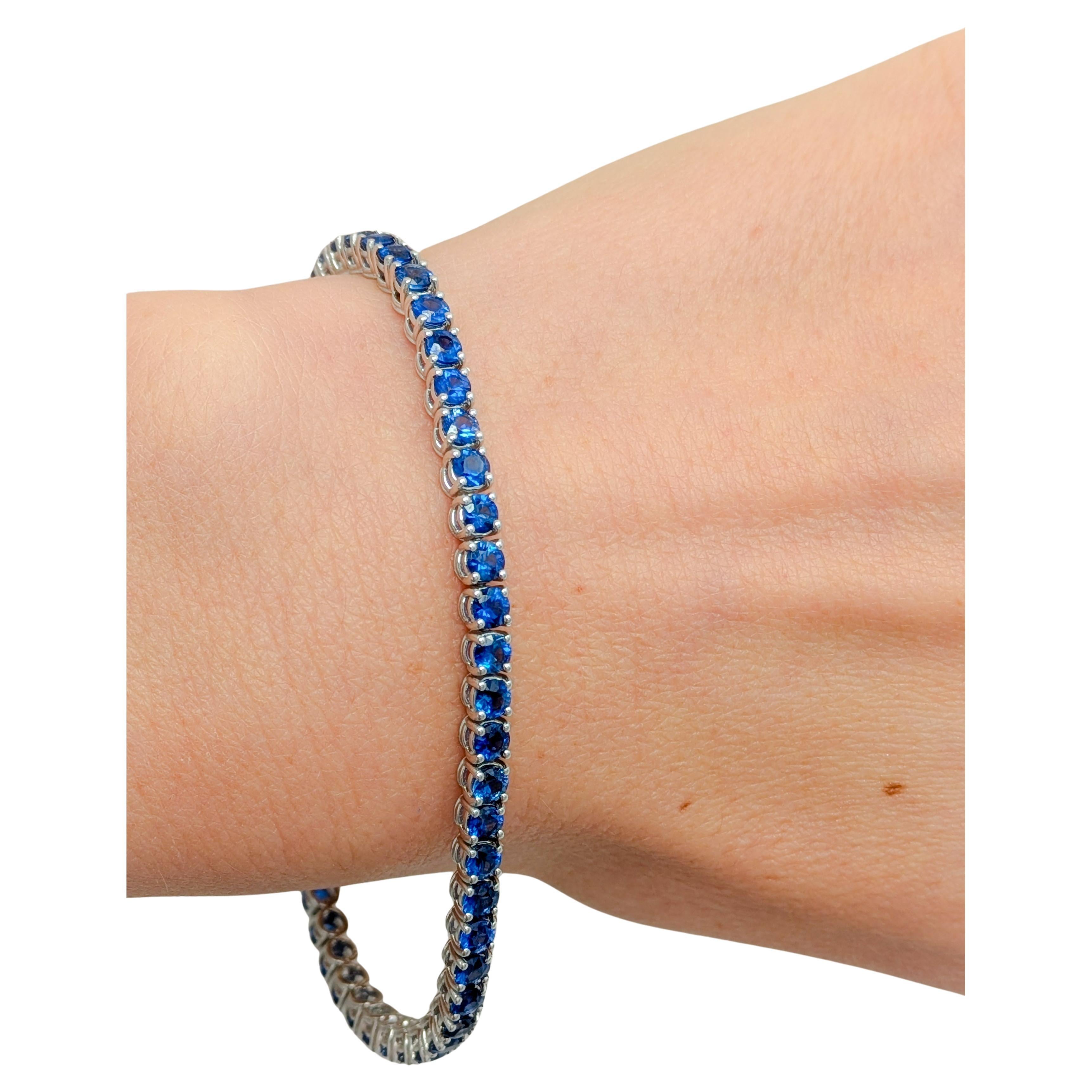 Blue Sapphire Tennis Bracelet 18kt White Gold Classic Fine Jewelry MXHM 8.08cts